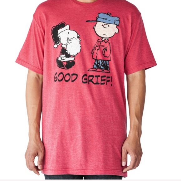 Peanuts Snoopy Santa & Linus Good Grief TShirt Red - Picture 3 of 3